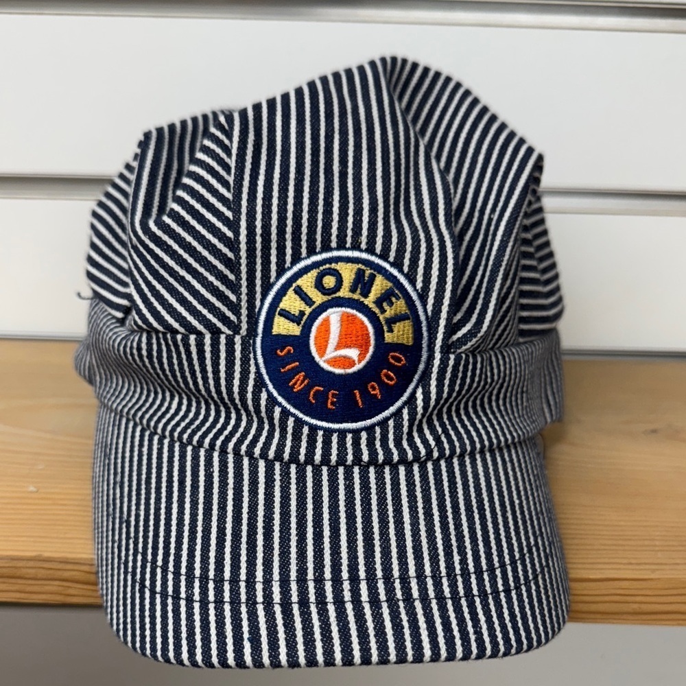 Lionel Train blue and white denim cotton striped Engineer youth Cap